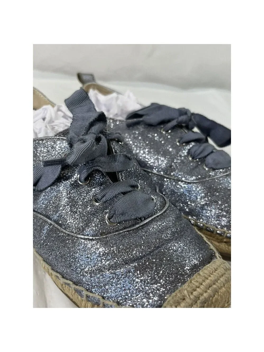 COACH Ramira Blue  Glitter Jute Lace Up Sneakers Women’s 6 B Casual Flats Shoes